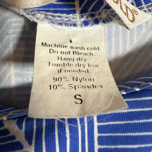 Mahi Gold Patterned Shift Mini Dress Womens Small Blue White Nautical Scuba Chic - Picture 7 of 10